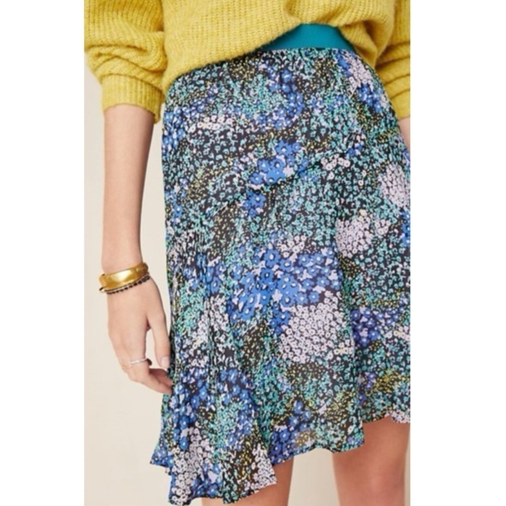 Anthropologie Maeve Cottage Floral Abstract Chiffon Skirt Women’s Sz L NWT $99